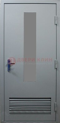 Серая металлическая техническая дверь с декоративной вставкой ДТ-14 в Шатуре