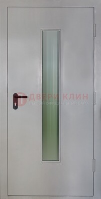 Белая металлическая техническая дверь со стеклянной вставкой ДТ-2 в Красногорске