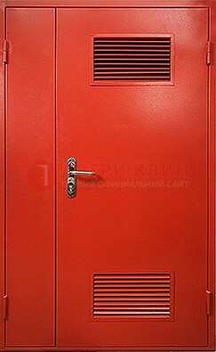 Красная железная техническая дверь с вентиляционными решетками ДТ-4 в Красногорске