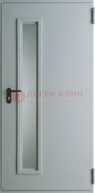 Белая железная техническая дверь со вставкой из стекла ДТ-9 в Красногорске