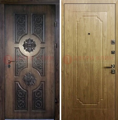 Железная коричневая дверь с виноритом и Золотой дуб внутри ДВТ-101 в Красногорске