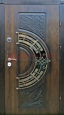 Металлическая филенчатая дверь с виноритом и стеклом ДВТ-144 в Красногорске