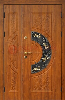 Входная дверь цвета золотой дуб с виноритом и ковкой ДВТ-176 в Красногорске