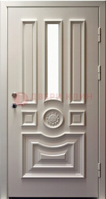 Белая уличная дверь с виноритом и стеклом ДВТ-201 в Красногорске