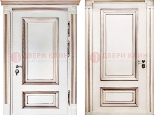 Белая металическая дверь с виноритом для дома ДВТ-239 в Красногорске