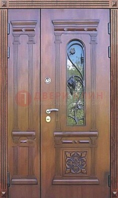 Железная коричневая филенчатая дверь с виноритом и МДФ ДВТ-85 в Красногорске