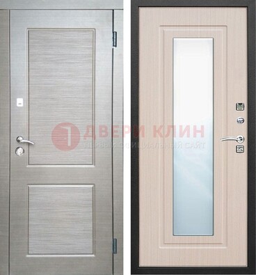 Светлая металлическая филенчатая дверь и МДФ Белый дуб с зеркалом ДЗ-104 в Красногорске