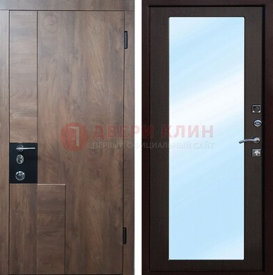 Коричневая металлическая дверь c МДФ с зеркалом ДЗ-106 в Красногорске