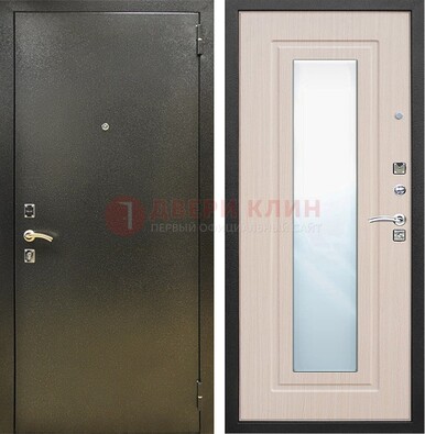 Входная темная дверь c порошковым покрытием и МДФ Белый дуб и зеркалом ДЗ-112 в Красногорске