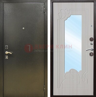 Входная темно-серая дверь c порошковым покрытием и МДФ с резьбой и зеркалом ДЗ-113 в Красногорске