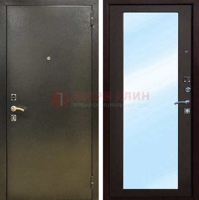 Входная темно-серая дверь c порошковым покрытием и МДФ с зеркалом ДЗ-114 в Красногорске