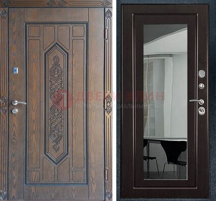 Уличная коричневая дверь c виноритом и МДФ Венге с зеркалом ДЗ-116 в Красногорске