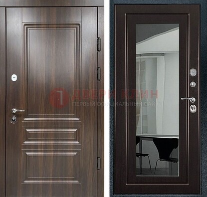 Железная коричневая дверь с МДФ Венге c зеркалом ДЗ-124 в Красногорске