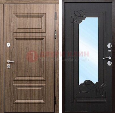 Входная коричневая дверь с зеркалом МДФ Венге ДЗ-127 в Красногорске