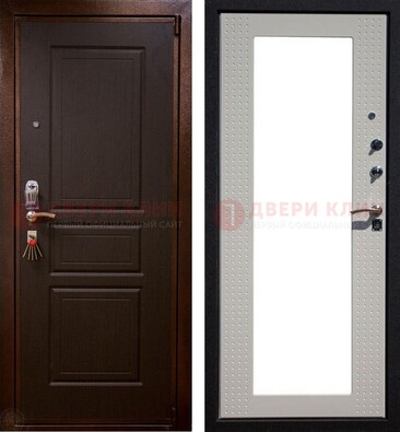 Коричневая железная дверь с панелями МДФ и зеркалом ДЗ-133 в Красногорске