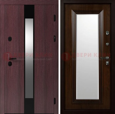 Темная стальная дверь МДФ с обеих сторон с зеркалом ДЗ-143 в Красногорске