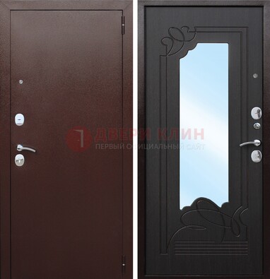 Коричневая стальная дверь с зеркалом ДЗ-18 в Красногорске