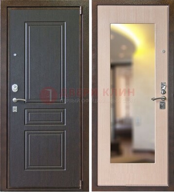 Коричневая стальная дверь с зеркалом МДФ внутри ДЗ-27 в Красногорске
