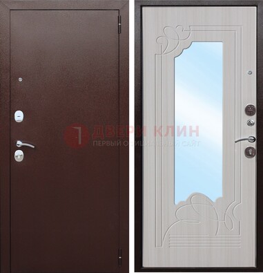 Коричневая металлическая дверь с зеркалом МДФ внутри ДЗ-33 в Красногорске