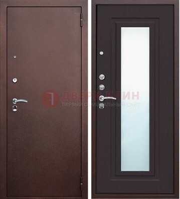 Коричневая металлическая дверь с зеркалом ДЗ-43 в Красногорске
