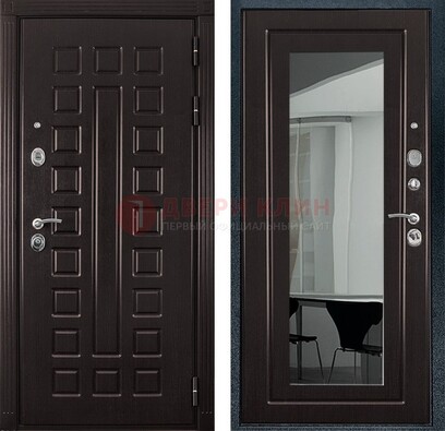Темная металлическая дверь с зеркалом МДФ внутри ДЗ-4 в Красногорске