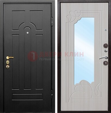 Темная входная дверь с МДФ Беленый дуб и зеркалом ДЗ-58 в Красногорске