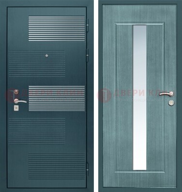 Входная дверь с зеркальной вставкой внутри с голубым МДФ с зеркалом ДЗ-71 в Красногорске