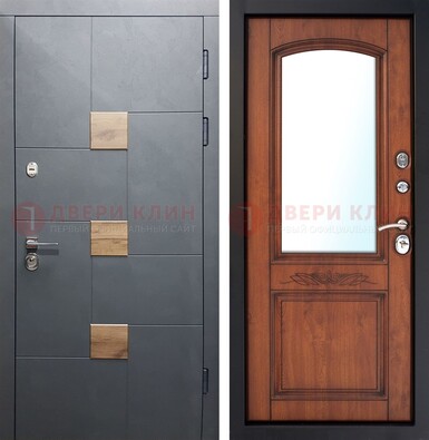 Серая стальная дверь с МДФ и зеркалом внутри ДЗ-75 в Красногорске