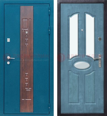 Голубая металлическая дверь МДФ с тремя зеркальными вставками ДЗ-78 в Красногорске