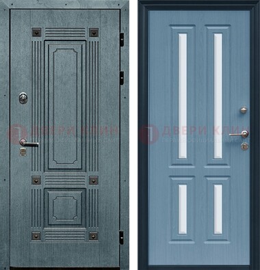 Голубая филенчатая дверь с МДФ и зеркальными вставками внутри ДЗ-80 в Красногорске