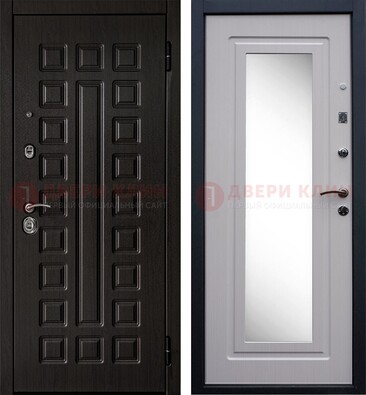 Черная филенчатая металлическая дверь МДФ с зеркалом ДЗ-83 в Красногорске