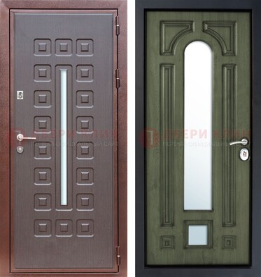 Металлическая дверь МДФ со стеклянной вставкой снаружи и зеркальными внутри ДЗ-84 в Красногорске