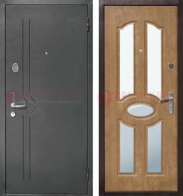 Железная серая дверь с порошковым напылением и МДФ с зеркалом ДЗ-90 в Красногорске