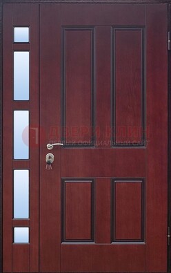 Красная входная полуторная дверь со стеклом ПЛ-10 в Красногорске