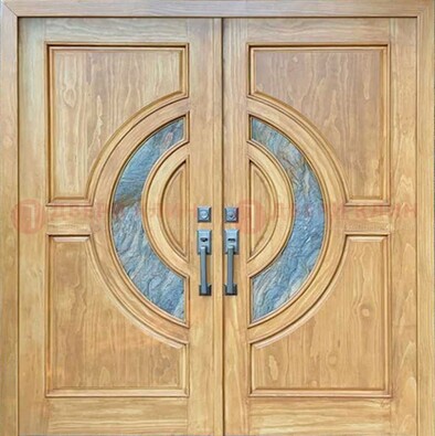 Двухстворчатая металлическая дверь с витражом ВЖ-11 в Красногорске