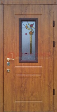Железная дверь с МДФ и витражом ВЖ-24 в Красногорске